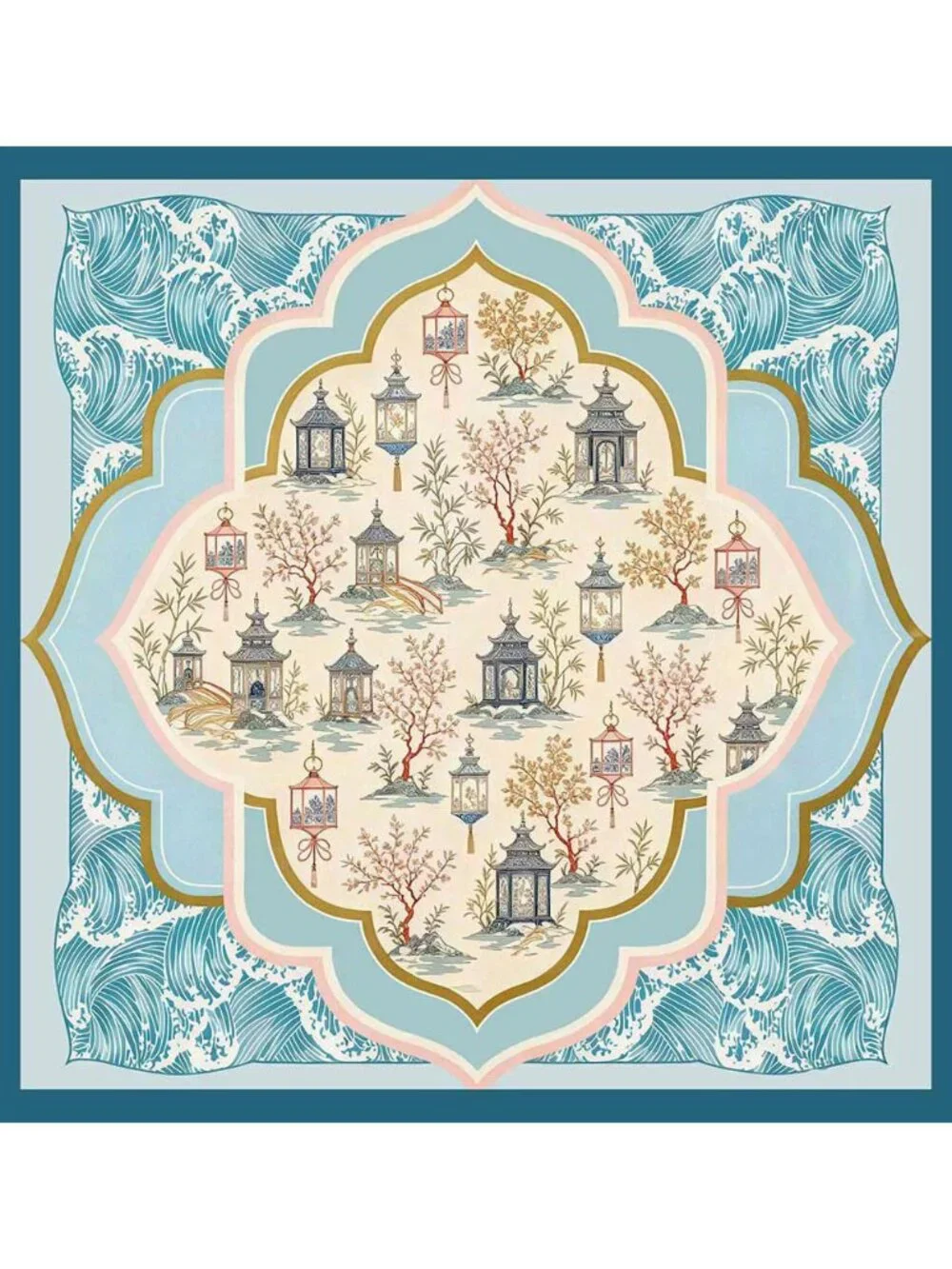 Tigerstars Ornamental Lantern Garden Print Square Bandana Scarf